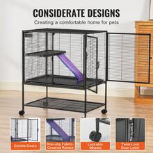 34 Inch Small Animal Metal Cage, 2-Tier Rolling Ferret Cage With Tray And Ramp - Black - View 6