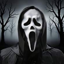 1pc Halloween Cosplay Scary Scream Ghost Face Mask, Latex Funny Frightening Headgear For Party, Masquerade, Costume Play