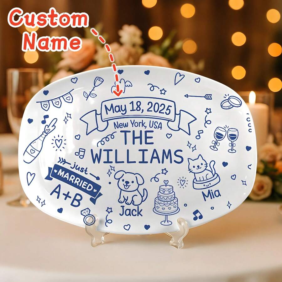 صينية زفاف مخصصة هدية عروس شخصية، هدية للعروسين، تذكار للعروس والعريس، حفل استحمام العروس، هدية للأصدقاء، هدية للصديقة المقربة - متعدد الألوان - مشاهدة 1