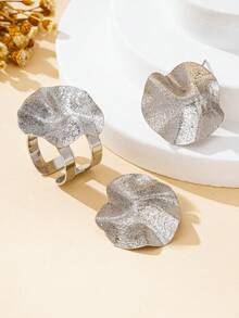 Women's Jewelry Set, Matte Finish Ring + Earrings - Ring + Earring Set Frosted - View 10