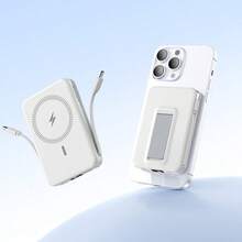 10000mAh 迷你磁吸快速充电移动电源，带数字屏幕 LED 电量显示，2 根内置充电线，内置支架磁吸移动电源，USB-C 便携式充电器，可同时为 5 台设备充电，适用于 16/15/14/13/Pro/Mini/Pro Max，适用于 Android，带支架，内置支架磁吸移动电源，旅行必需品，适合夏季假期户外旅行/露营的完美礼物，以及免提应急备用移动电源，适合送给家人、朋友、生日的礼物，磁性无线 - 白色 - 查看 11