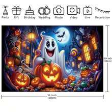1pc Halloween Party Background Banner - Horror Pumpkin, Ghost, Full Moon, Graveyard, Bat, Spider Background - Multipurpose Indoor And Outdoor Decoration, Photo Background, Scene Decoration, Halloween Party Decoration Props - Multicolor - View 8