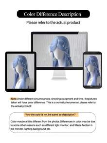 长直中分蓝灰粉色假发合成假发刘海洛丽塔角色扮演万圣节自然波浪发女士假发耐热假发日常佩戴 24 英寸 - 彩色 - 查看 7