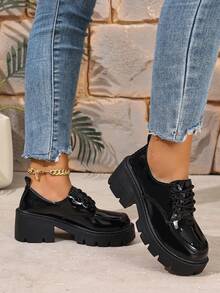 女款黑色繫帶圓頭經典百搭鞋，尺寸 35-43 可選 - 黑色 - 查看 7
