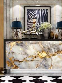 1 Roll Waterproof, Oil-Resistant, Heat-Resistant Marble Pattern Wallpaper/Sticker, Suitable For Kitchen Stove, Countertop Splash Guard, Table And Cabinet Protection - Gold - View 3