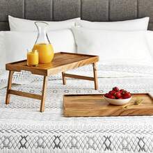 Acacia Wood Rectangular Bed Tray With Stand In Natural Finish Brown, One Size - 1 - 查看 4