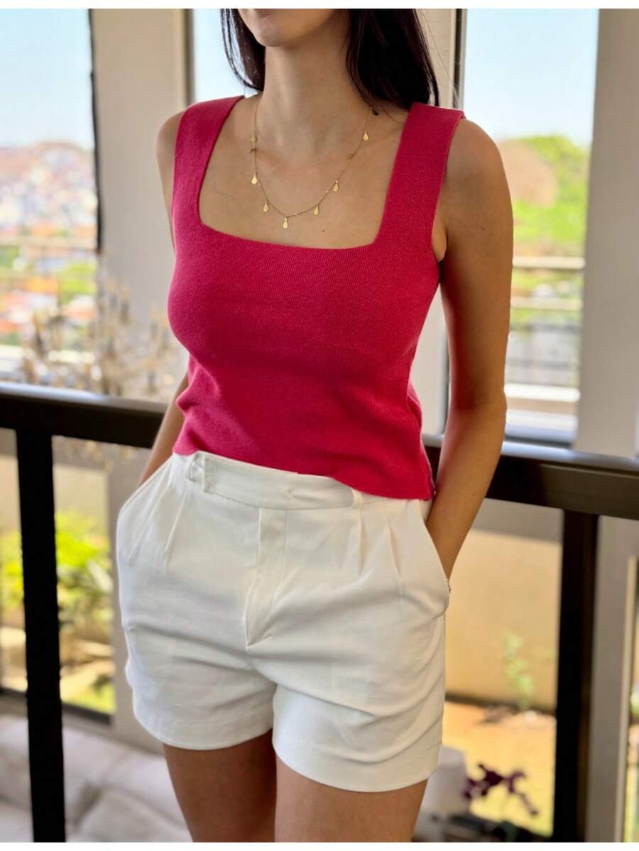 SQUARE TANK TOP SUMMER KNITTED WOMEN'S FASHION - 粉色 - 查看 1