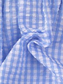 3件套女婴休闲套装，格子长袖衬衫搭配马甲外套和喇叭裤，适合日常休闲和户外穿着，夏季 - 藍色 - 查看 9