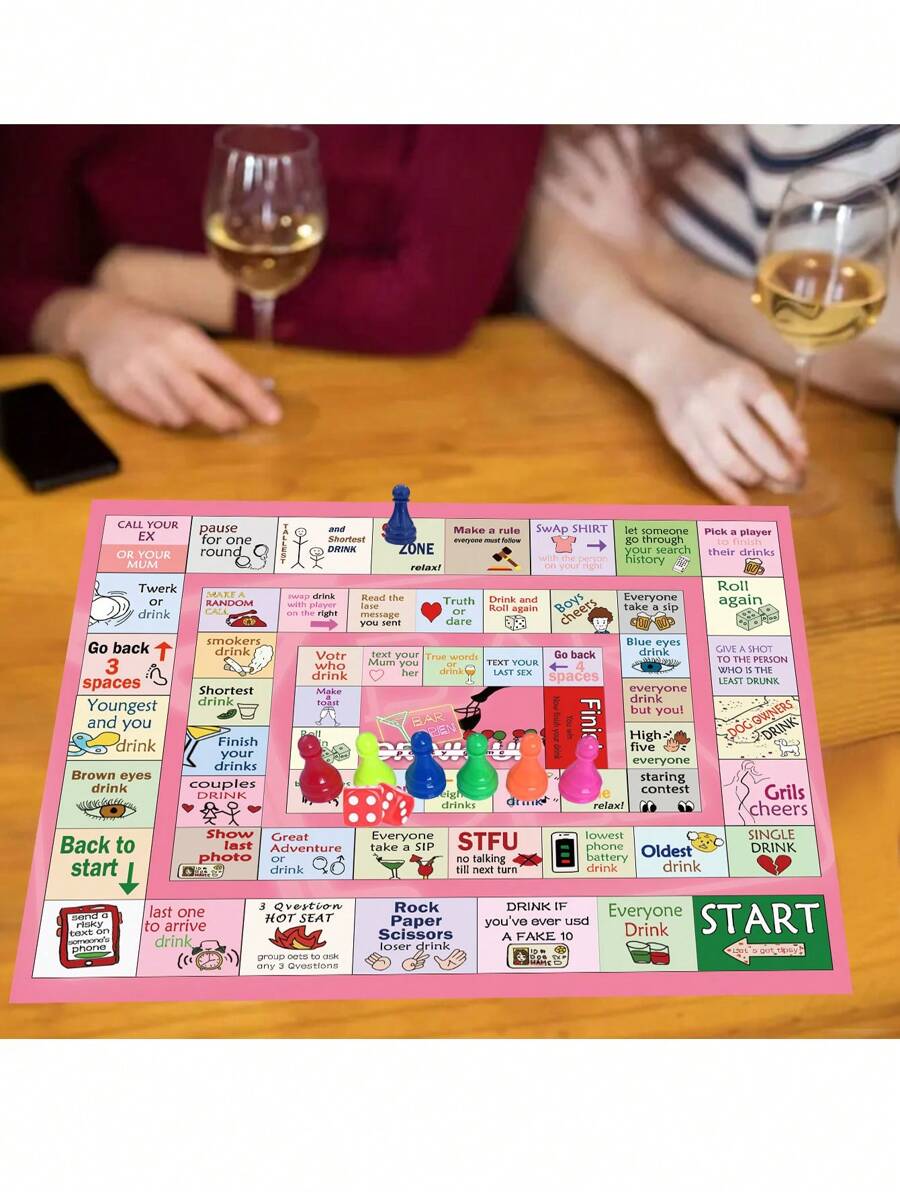 Adult Interactive Drinking Board Game - Fun Party Game For 2-6 Players, With 6 Colorful Game Pieces And 2 Red Dice, Suitable For Halloween, Christmas, Easter, Valentine's Day, Thanksgiving