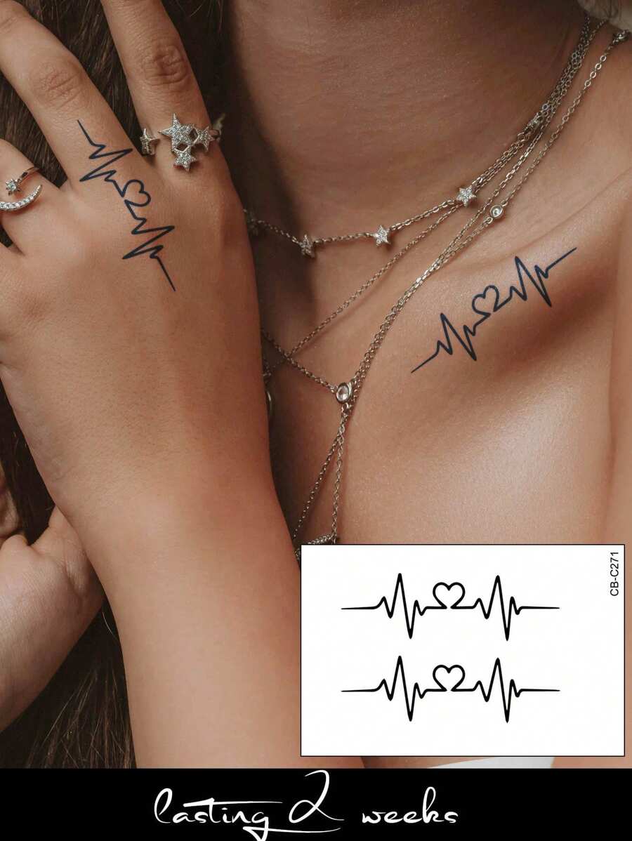 STARTTOOS 1 件心跳草本纹身贴纸，防水、防汗、不反光、持久、可爱、简约设计，适合情侣 - 黑色 - 查看 1