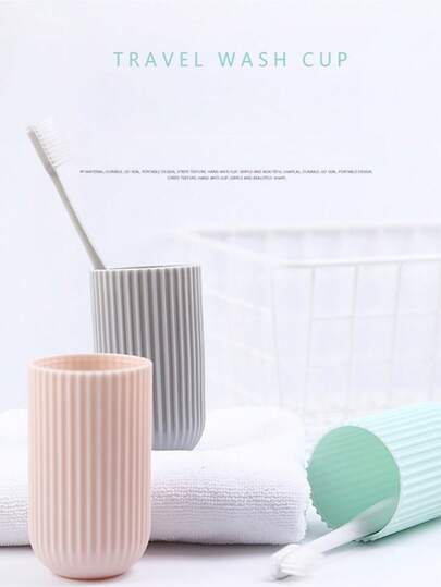 حامل فرشاة أسنان للسفر، كوب شطف محمول مخطط عموديًا، علبة كوب فرشاة أسنان محمولة، طقم غسيل للسكن الجامعي، مناسب للسفر والتخييم والرحلات العمل والمدرسة، طقم فرشاة أسنان ومعجون أسنان متعدد الوظائف، كوب شطف للسفر محمول، طقم كوب فرشاة أسنان للسكن الجامعي المنزلي، لوازم طبية