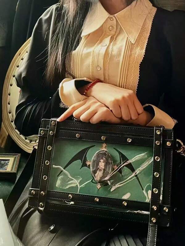 1pc Y2K Baddie Transparent Layer Crossbody Bag, Studded Punk Hard Shell Shoulder Bag, Suitable For Daily, Shopping, School, Commute, Date, Dinner