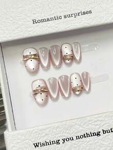 10 Peças Unhas Feitas à Mão Ovais, Unhas Acrílicas Postiças Curtas e Longas, Minimalismo Unhas Rosa Claro Olho de Gato Brilhante, Borda Glitter, Poá Pintado à Mão, Gemas de Unha 3D Laço de Pérola Embutido, Unhas de Outono Simples Elegantes e Luxuosas, Feitas à Mão, Unhas Postiças para Casamento, Uso Versátil DIY Unhas Falsas para Festa, Uso Diário e Encontros, Praia e Férias Tropicais, Reutilizáveis, para Mulheres e Meninas como Presente, Suprimentos de Unhas Feitos à Mão - Rosa chiclete - Visão 4