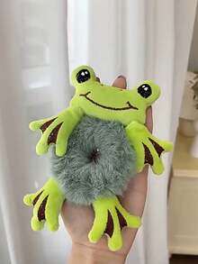 1pc/2pcs Women Autumn/Winter Super Cute Cartoon Green Big-Eyed Frog Plush Hair Scrunchies, Funny Ponytail/Bun Holder Elastic Hair Ties, Suitable For Daily Outfit Styling (Some Scrunchies Have Glue Residue And Defects, Please Purchase Carefully If Bothered) - Green - View 4