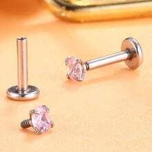 4 对 18K 金钛钢真空电镀耳环，镶嵌 5 毫米彩色锆石和蛋白石，适合女孩和女士的软骨穿孔、日常和节日佩戴 - 4對 - 查看 4