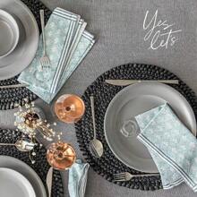 Over&Back Hand-Blocked Printed Cotton Cloth Napkins - Washable Napkins Set For Mixing, Matching, And Creating A Custom Home Decor Tablescape - Taupe Arch - Blue Leaf - 查看 8