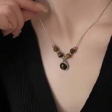 2pcs Vintage Tiger Eye Stone Necklace, Layered Leather Cord Design, Elegant For Daily Wear, Chic For Party, Delicate Focal Point On Collarbone