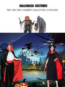 1Pc Halloween Vampire Cloak Toy Red Black Double Sided Death Cloak Makeup Costume Props(The Color And Style Of The Binding Rope Are Random) - Multicolor - View 4