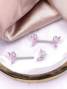 1pc Fashionable Minimalist Butterfly Shaped Nipple Ring With Zirconia Stones, Multi-Color Sexy Body Piercing Jewelry For Women