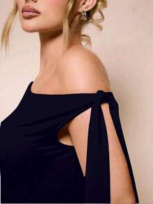 Women's Bodysuit With Tie Bow And Asymmetrical Neckline, Sleeveless, Ideal For Romantic Dates, Casual, Vacation And Summer - 藏蓝色 - 查看 5