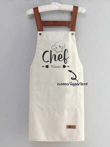 1pc Customized Black Kitchen Cooking Apron, Modern Polyester Oil-Proof Apron, Black Kitchen Apron, Polyester Apron For Garden, Kitchen And Housework Perfect For Home, Restaurant, And Kitchen Cooking