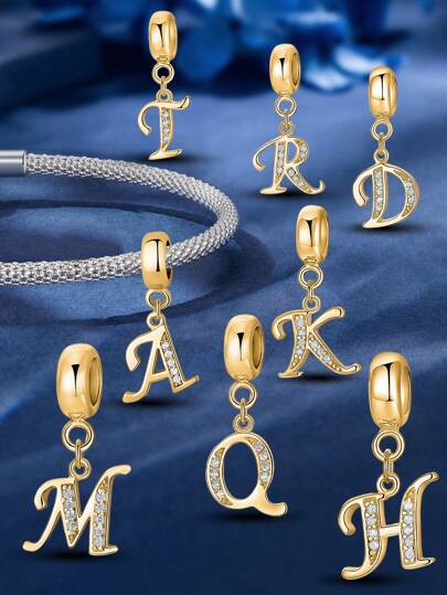 1pc 925 Sterling Silver 26 Letter Beaded Pendant, Suitable For Women Bracelet, Bangle DIY Jewelry Making, Anniversary Gift, Elegant Women Jewelry