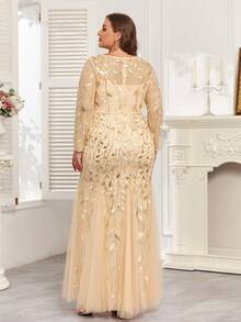 Đầm dạ hội dáng đuôi cá cỡ lớn thêu hoa đính sequin, đầm dài tay thanh lịch, thích hợp cho tiệc cưới, lễ tốt nghiệp, dạ tiệc và các sự kiện mọi mùa. - Vàng - Xem 3