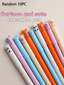 1/10 pezzi di penne cancellabili con motivi animali carini, di dimensioni medie, ricaricabili, lavabili, inchiostro blu/nero 0,5 mm, in plastica, per forniture per ufficio e scuola, regali per insegnanti, stile casual