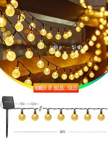 Halloween und Weihnachten exklusive 40-60 LED Solar dekorative Bubble Light Lichterketten, 8 Modi - wasserdichte Outdoor Kristallkugel Lichterketten, geeignet für Gärten, Terrassen, Balkone, Hochzeits- und Weihnachtsdekoration - Warmfarben, Weiß und farbige Lichtoptionen