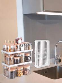 1/4 件可堆叠厨房储物架，可折叠开放式储物架，耐用优质 PP 材料和防锈金属，可扩展用于厨房台面、浴室、橱柜、国庆节、圣诞节、感恩节、家居装饰、秋季装饰
