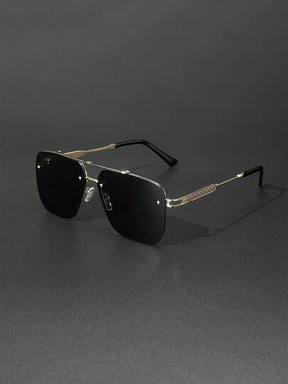 1 Kính thời trang nam gọng kim loại nửa gọng, kiểu dáng hình học, sành điệu và thanh lịch, thích hợp cho công việc, quán cà phê và các dịp giải trí khác