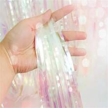 3.3ft/6.6ft Iridescent Pink Tinsel Foil Fringe Backdrop - Shimmering Metallic Party Streamer With Rainbow Hues For Birthdays, Graduations, Easter, Weddings & Photo Booth Decor, Party Decorations, Event Decor, Shimmering Effect, Reflective Material - Multicolor - View 6