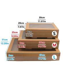 1/2pcs Rectangular Brown Kraft Paper With Lid And Transparent Window Multi-Purpose Cake Baking, Fried Chicken, Pizza, Sandwich, Fruit Storage Packaging Box, Suitable For Picnic Camping, Outdoor, Party, Birthday, Pizza Shop, Fried Chicken Shop - Brown - View 2