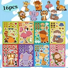 8pcs Cute Animal Face Swap Collage Cartoon Animal Mix And Match Sticker Pattern Single Use For Guitar Skateboard Organizer Backpack Water Bottle Helmet Decoration Perfect For Party Supplies - Multicolor - View 11