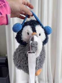 Cute Cat, Penguin, Rabbit Plush Backpack, Cat, Penguin, Rabbit Slouch Small Backpack, Girl Casual Phone Coin Purse, Unique Cartoon Shoulder Crossbody Bag - Grey - View 8