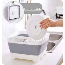 9L 2.4Gal Dish Basin Collapsible With Drain Plug Carry Handles, Kitchen Storage Tray Dish Wash Basin, Portable Dish Tub, Foldable Dishpan For Camping, RV, Gray