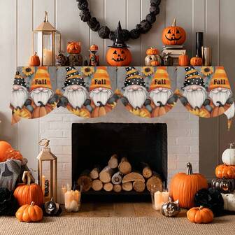 1pc/72pcs Autumn Thanksgiving Orange Pumpkin Dwarf Pattern Fireplace Towel - Autumn Theme Polyester Tablecloth, Perfect For Home Living Room Decor, Tablecloth, Flag, Banner, And Fireplace Cover, Fall Decorations For Home