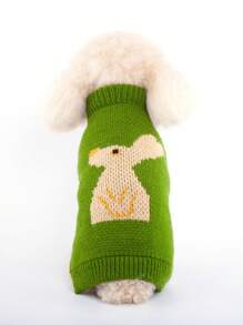 1pc Autumn/Winter New Pet Dog/Cat Sweater, Warm Knitted Jacquard Rabbit Pattern Pullover, Suitable For Small/Medium Dogs, Ins Style Pet Clothing