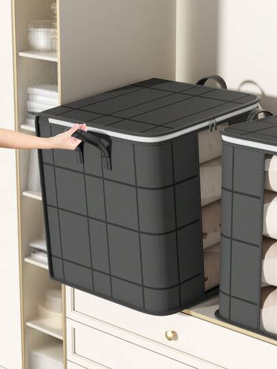 1 Piece Black Storage Bag, Reinforced Bag With Large Capacity, Wardrobe Storage Bag, Clothing/Blankets Storage Bag, Seasonal Clothing Storage Bag, Reinforced Large Woven Bag For Moving And Packing Blankets, Clothing, Folding Portable Storage Bag Suitable For Bedroom, Wardrobe, Under The Bed, Living Room, Student Residence, Wardrobe Organization And Storage