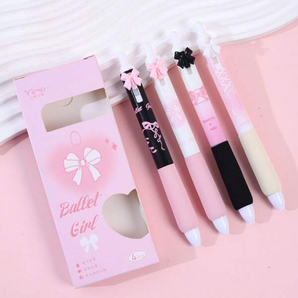 4pcs/Set Cute Retractable Cartoon Gel Pens, 0.5mm Black Ink, Soft Grip, Beautiful Kawaii Stationery For Office, School, Suitable For Girls, Boys, Women, Men