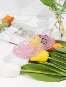 Giày nhựa trong suốt đính pha lê thời trang, dép xăng đan màu hồng trong suốt, giày đế bằng cho mùa hè - Hồng - Xem 7