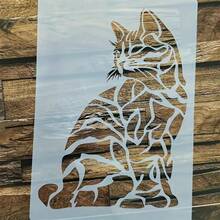 1pc A4 Size Cat Art Stencil - Washable, Reusable Plastic Stencil For Fabric Printing, Wall Painting, And Craft Making - Ideal For DIY Projects, Craft Stencil | Cat Silhouette | Washable Stencil,Back To School,School Supplies - Milky - View 4