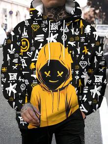 Men's Casual Hooded Sweatshirt With Cartoon Pattern, Fall