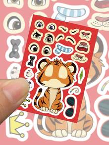 8pcs Cute Animal Face Swap Collage Cartoon Animal Mix And Match Sticker Pattern Single Use For Guitar Skateboard Organizer Backpack Water Bottle Helmet Decoration Perfect For Party Supplies - Multicolor - View 6