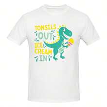 Fuera las amígdalas, helado adentro Camiseta ovalada de tonsilectomía de dinosaurio - Blanco 10 - Ver 1