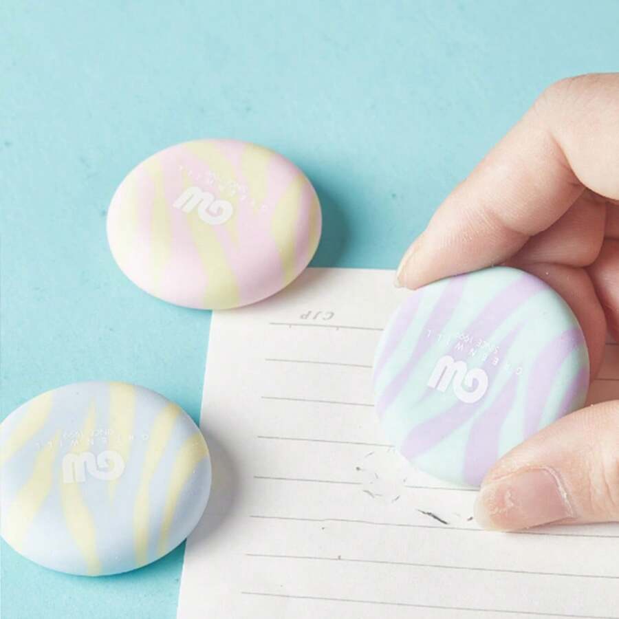 3个/套随机颜色圆形橡皮擦，创意个性马卡龙圆形橡皮擦，擦除干净无残留，干净柔软，易擦拭，新颖文具学习用品，送给学生的完美礼物，开学季