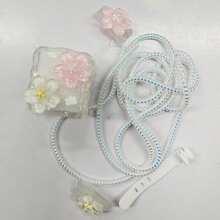 玫瑰、蝴蝶/星星/心形/环氧树脂保护壳，兼容苹果18-20W充电器，防止损坏 - 4波浪殼-粉花 - 查看 8