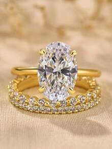 Bộ 3 nhẫn đá Cubic Zirconia cổ điển, quà tặng Ngày Valentine cho nữ, trang sức kỷ niệm ngày cưới và tiệc tùng. - 2 # - Xem 4