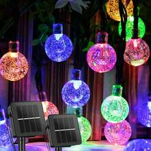 Halloween und Weihnachten exklusive 40-60 LED Solar dekorative Bubble Light Lichterketten, 8 Modi - wasserdichte Outdoor Kristallkugel Lichterketten, geeignet für Gärten, Terrassen, Balkone, Hochzeits- und Weihnachtsdekoration - Warmfarben, Weiß und farbige Lichtoptionen