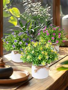 Chậu hoa cúc giả mini 1/3, cây hoàng cầm bonsai, 3 màu để lựa chọn, hoa dại nhỏ giả trang trí bàn làm việc kèm chậu nhựa thắt nơ, chất liệu PP/PE, hoa giả. - Nhiều màu-E - Xem 9